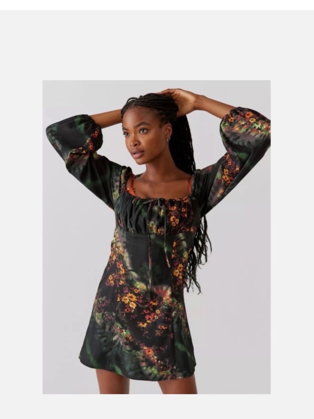 Urban Outfitters Black Floral Mini Dress with Orange Accents - Picture 2 of 7
